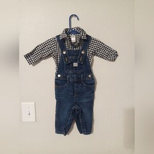 Carter's Blue Denim Overalls with Black and White Onesie Shirt